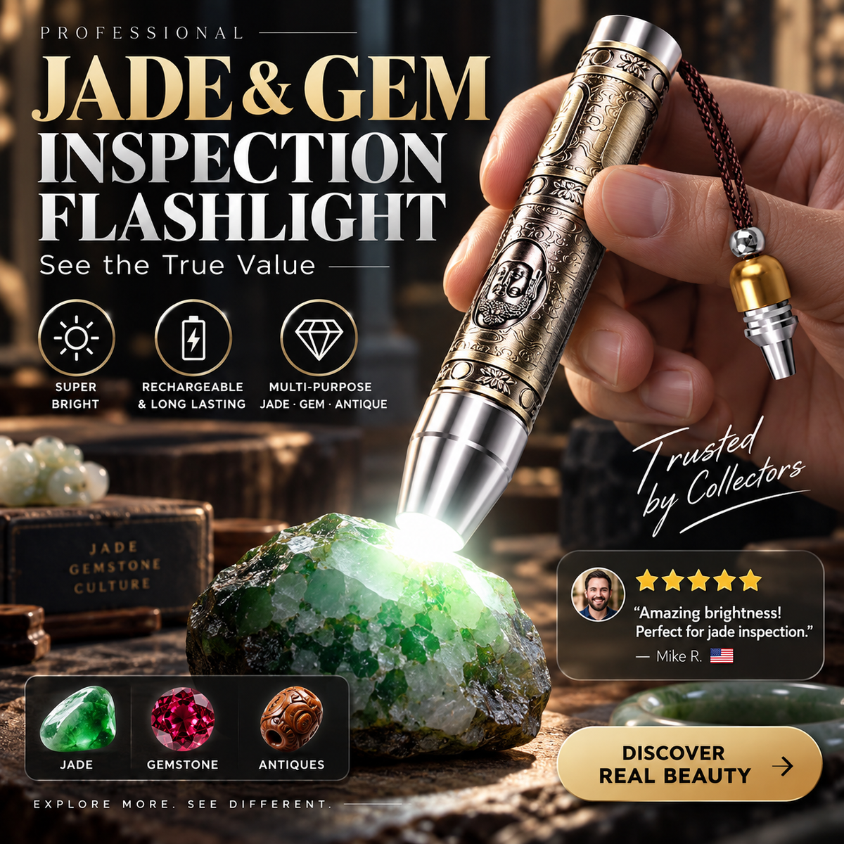 Professionelle Multifunktions-Taschenlampe zur Edelsteinprüfung