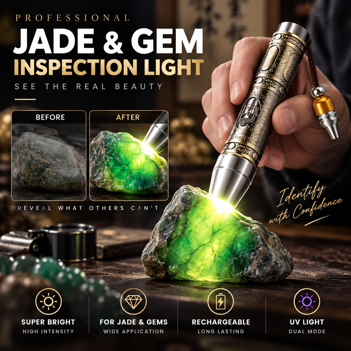 Professionelle Multifunktions-Taschenlampe zur Edelsteinprüfung