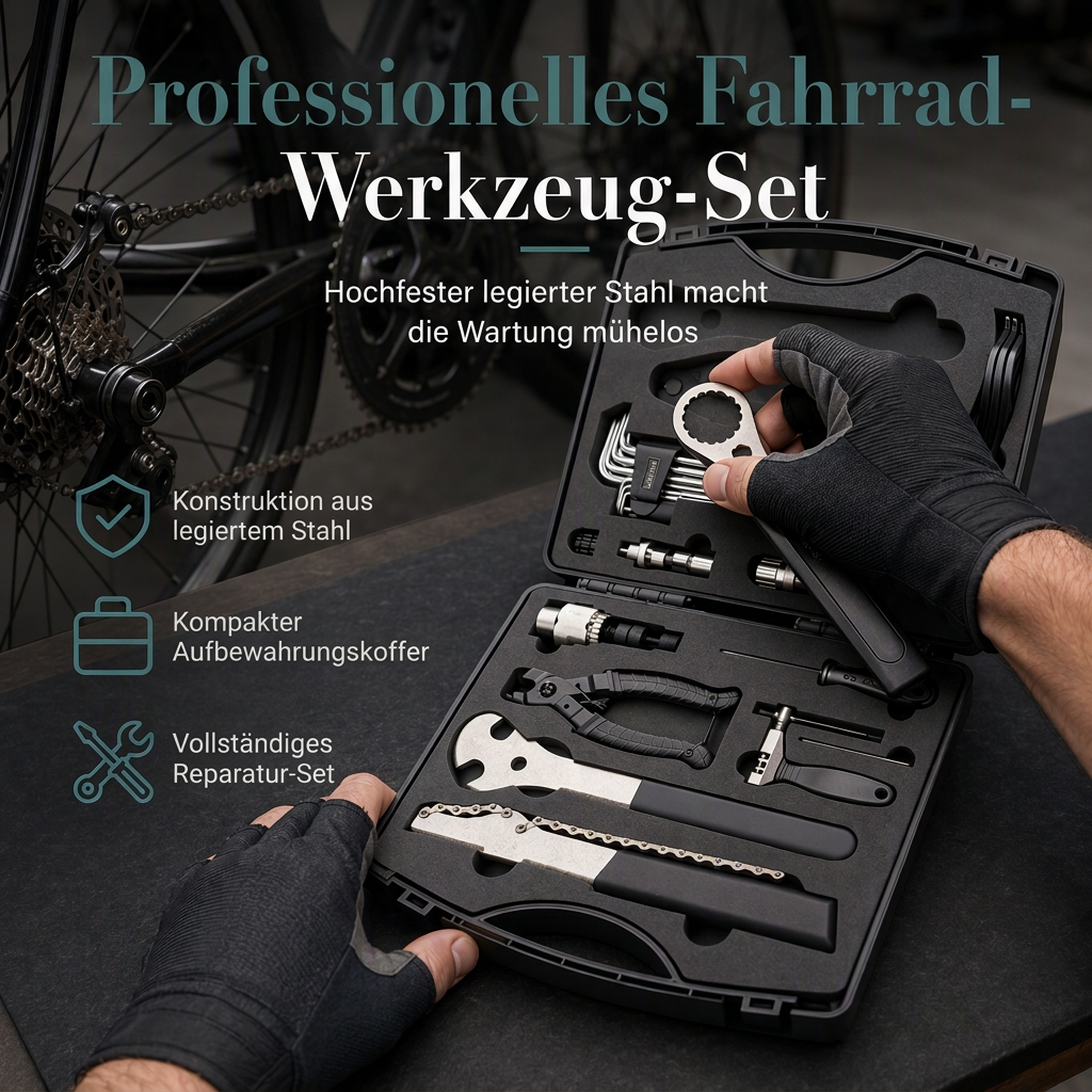 📢📢50% RABATT !!⏰Fahrradreparaturwerkzeug-Set mit Kunststoff-Aufbewahrungskoffer