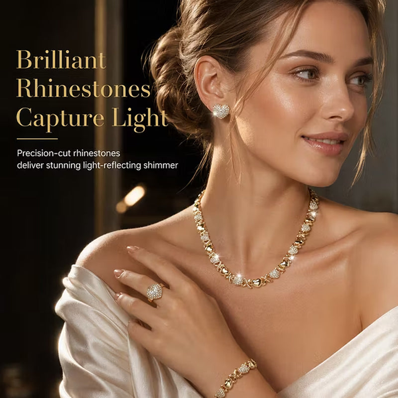💝 50% RABATT! ✨ 4-teiliges Herz-Schmuckset – Kette, Armband, Ring & Ohrringe, goldfarben ✨