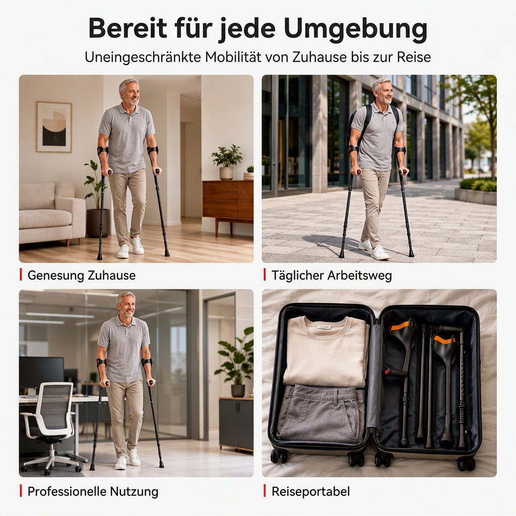 👵👴 50 % RABATT! 🦯 Faltbare Unterarmgehstützen – stoßdämpfend, stabil & rutschfest 🦵