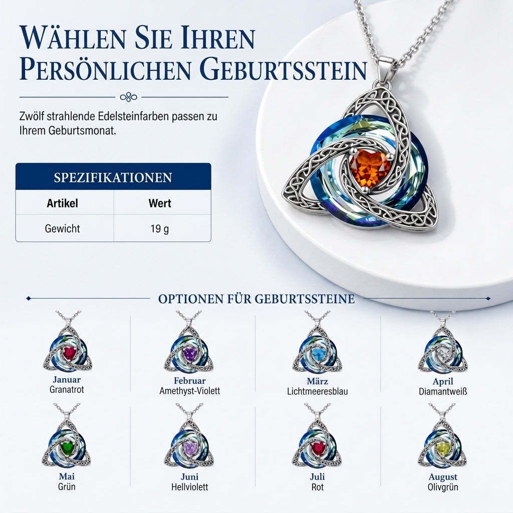 Damen Halskette mit keltischem Knoten-Geburtsstein-Anhänger