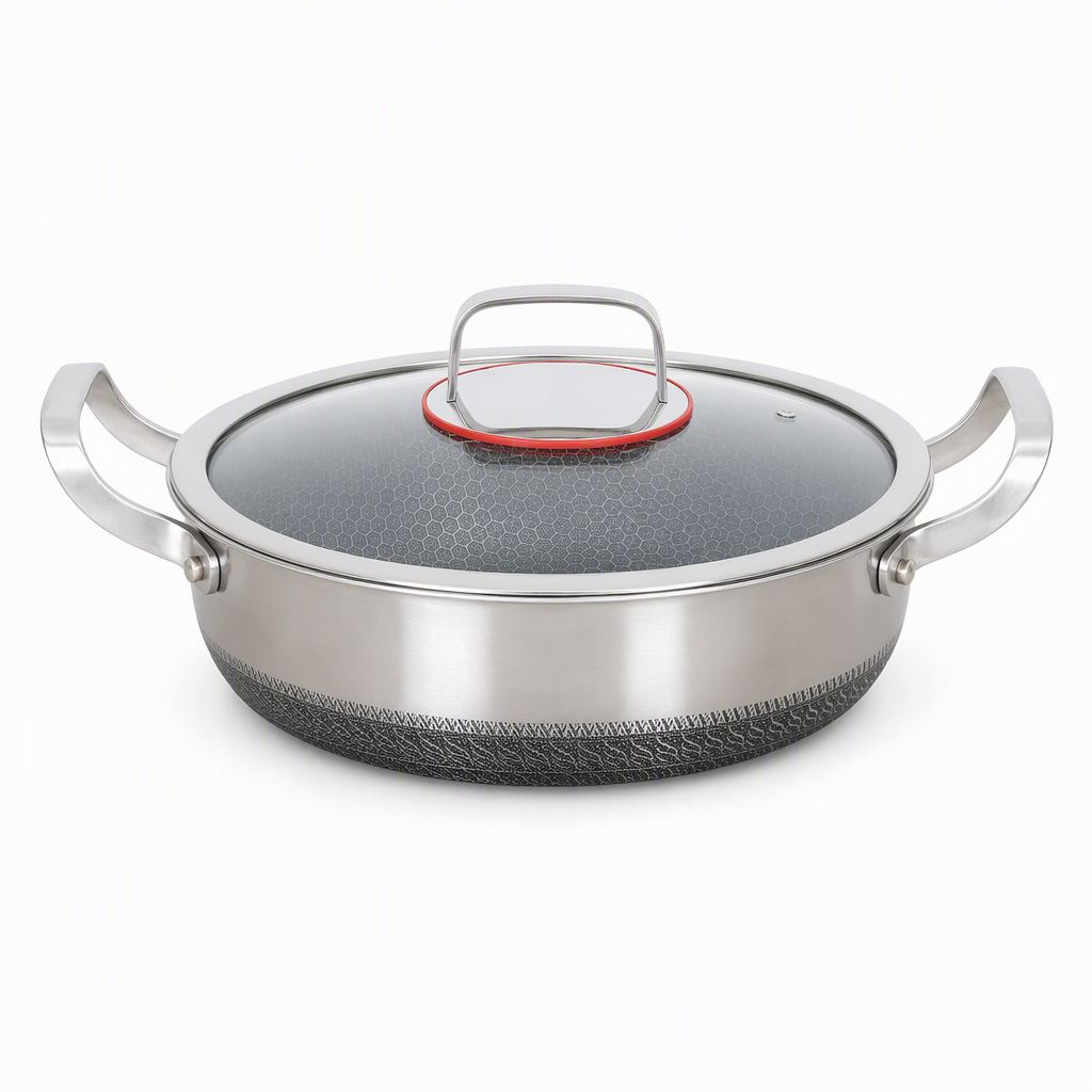 ⏳Zeitlich befristetes Sonderangebot⏰ Verdickter Edelstahl-Antihaft-Wok mit Deckel, flacher Boden, Bratpfanne mit zwei Griffen