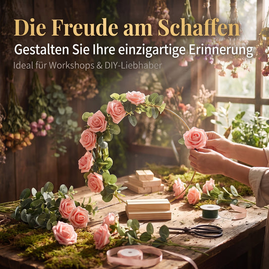 🌸 Dekorativer Reif in Goldton mit Holzständer