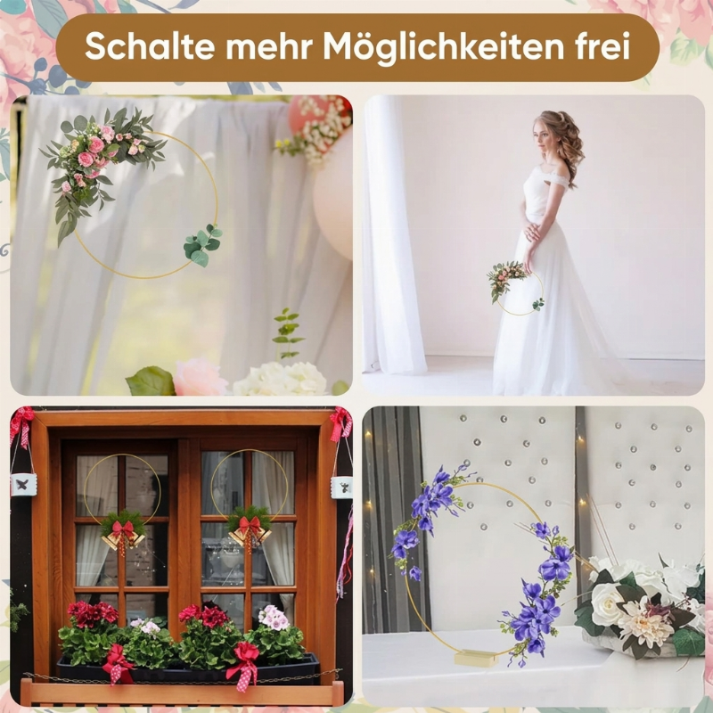 🌸 Dekorativer Reif in Goldton mit Holzständer
