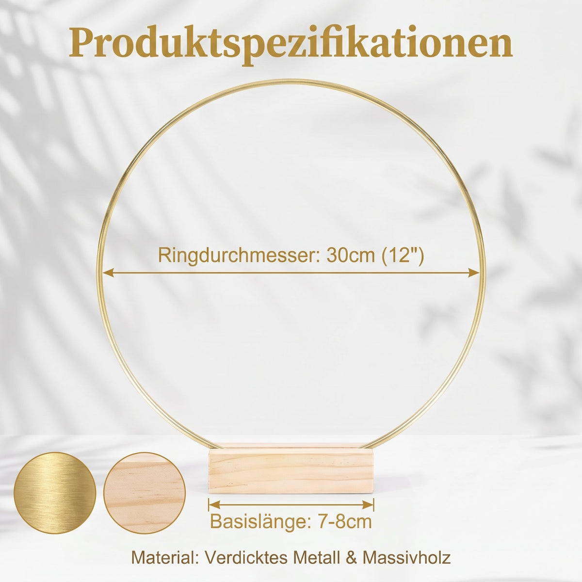 🌸 Dekorativer Reif in Goldton mit Holzständer