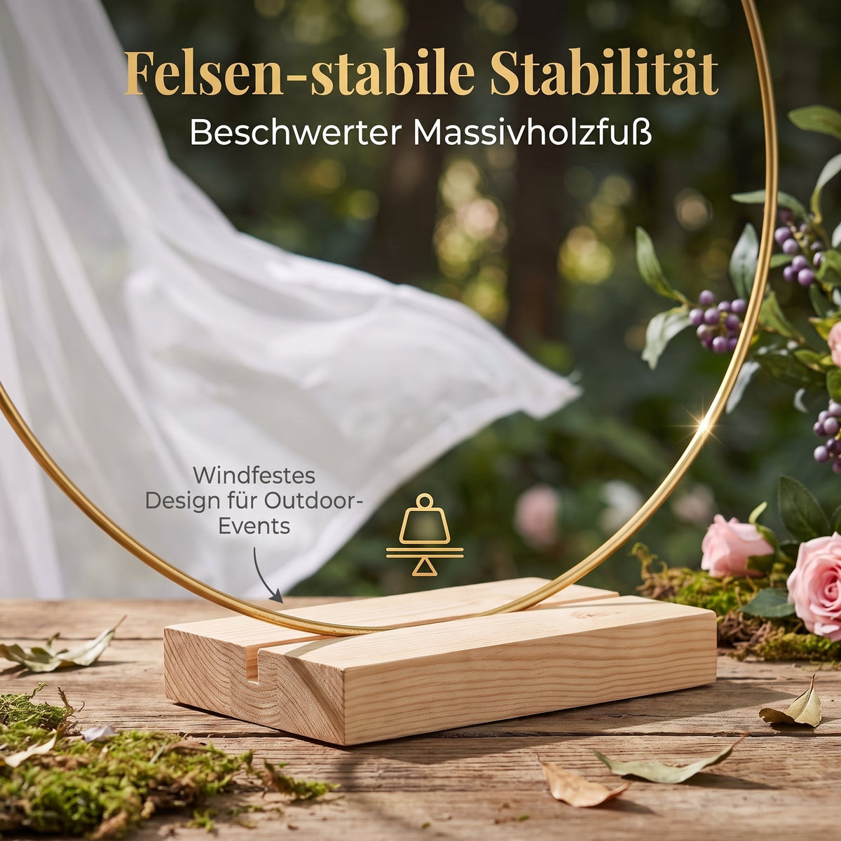 🌸 Dekorativer Reif in Goldton mit Holzständer