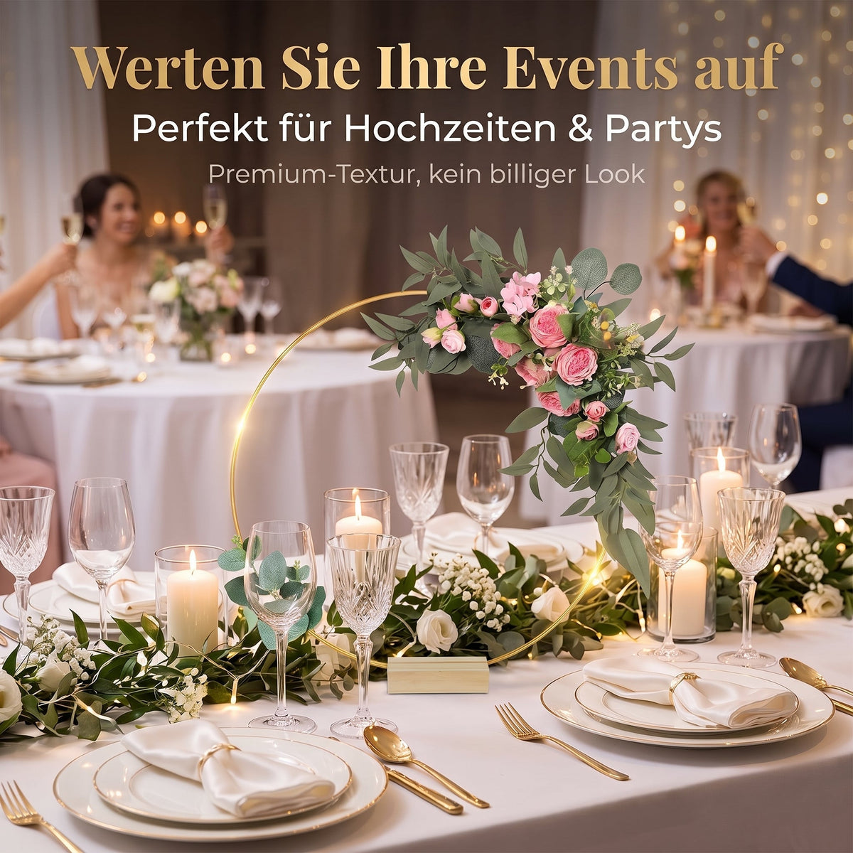 🌸 Dekorativer Reif in Goldton mit Holzständer