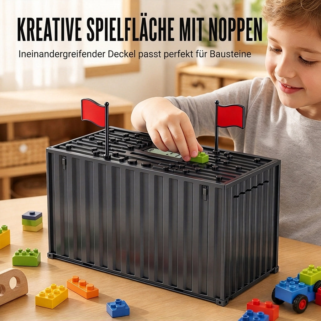 Digitales Münz-Sparschwein im Schiffscontainer-Design mit automatischer Münzzählung für USD-, EUR- und GBP-Münzen – batteriebetriebenes Sparschwein