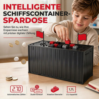 Digitales Münz-Sparschwein im Schiffscontainer-Design mit automatischer Münzzählung für USD-, EUR- und GBP-Münzen – batteriebetriebenes Sparschwein