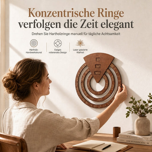 ⏳Nur für kurze Zeit: 50 % Rabatt⏰Runder, drehbarer ewiger Kalender aus Holz🪵📅