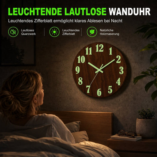 🔥 Zeitlich begrenztes Angebot 🕰️ 12 Zoll geräuschlose hölzerne Wanduhr – mit leuchtender Anzeige und MDF-Holzoptik ✨
