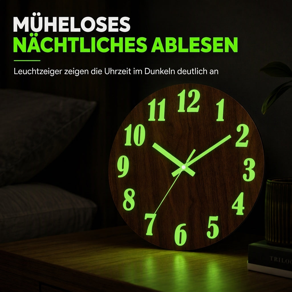 🔥 Zeitlich begrenztes Angebot 🕰️ 12 Zoll geräuschlose hölzerne Wanduhr – mit leuchtender Anzeige und MDF-Holzoptik ✨