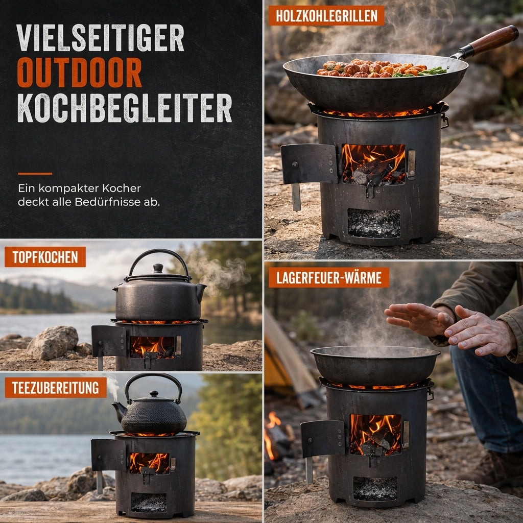 🔥 50 % RABATT! ⛺ Multifunktionaler tragbarer Holz- & Holzkohleofen – rostbeständig, Camping, BBQ & Heizung ✨