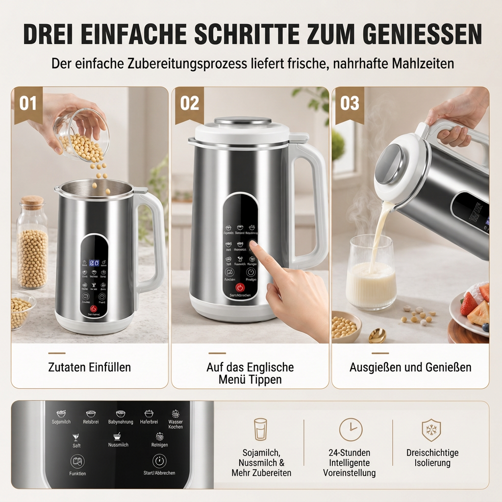 🔥Multifunktionaler 304 Edelstahl Sojamilchbereiter und Hochleistungsmixer mit großer Kapazität, filterfrei, Haushaltsnahrungsprozessor mit intelligenter Zeitschaltuhr