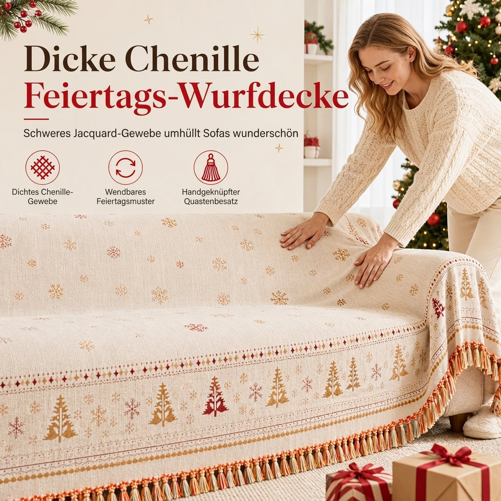 ✨ JETZT 50 % RABATT! !✨🎄 Verdickte Chenille Weihnachts Sofaüberzug – Vollflächiger, kratzfester und fleckenresistenter Couch-Schonbezug für Katzen ✨
