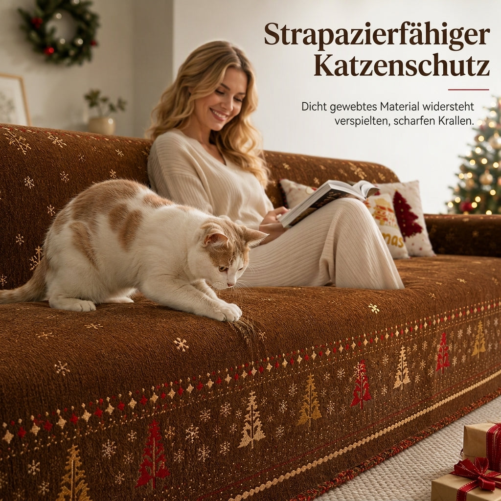 ✨ JETZT 50 % RABATT! !✨🎄 Verdickte Chenille Weihnachts Sofaüberzug – Vollflächiger, kratzfester und fleckenresistenter Couch-Schonbezug für Katzen ✨