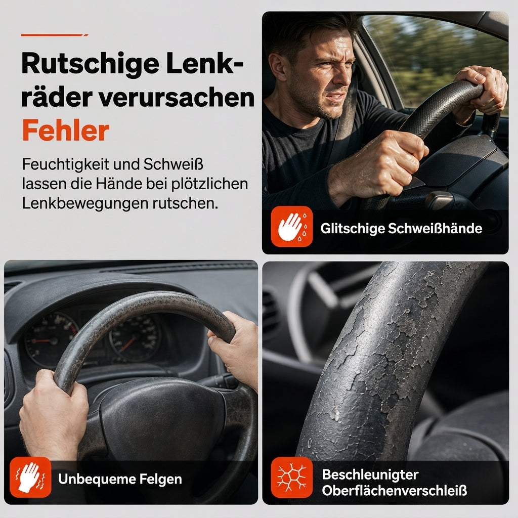 📢📢40% RABATT !!⏰ Kohlefaser-Lenkradabdeckung – Verbesserter Grip, rutschfestes Leder & Handflächenmassage – Universal 15" Passform 🛡️