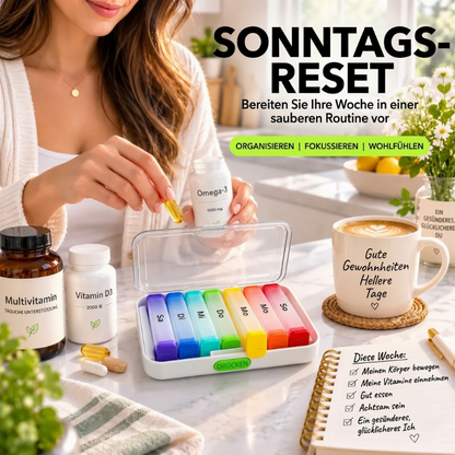 💊 NUR FÜR KURZE ZEIT 50% RABATT ✨ 7-TAGE-TRENNBARE PILLENBOX – FARBKODIERT & TRAGBAR 🌈