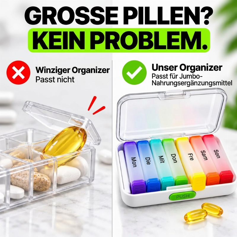 💊 NUR FÜR KURZE ZEIT 50% RABATT ✨ 7-TAGE-TRENNBARE PILLENBOX – FARBKODIERT & TRAGBAR 🌈