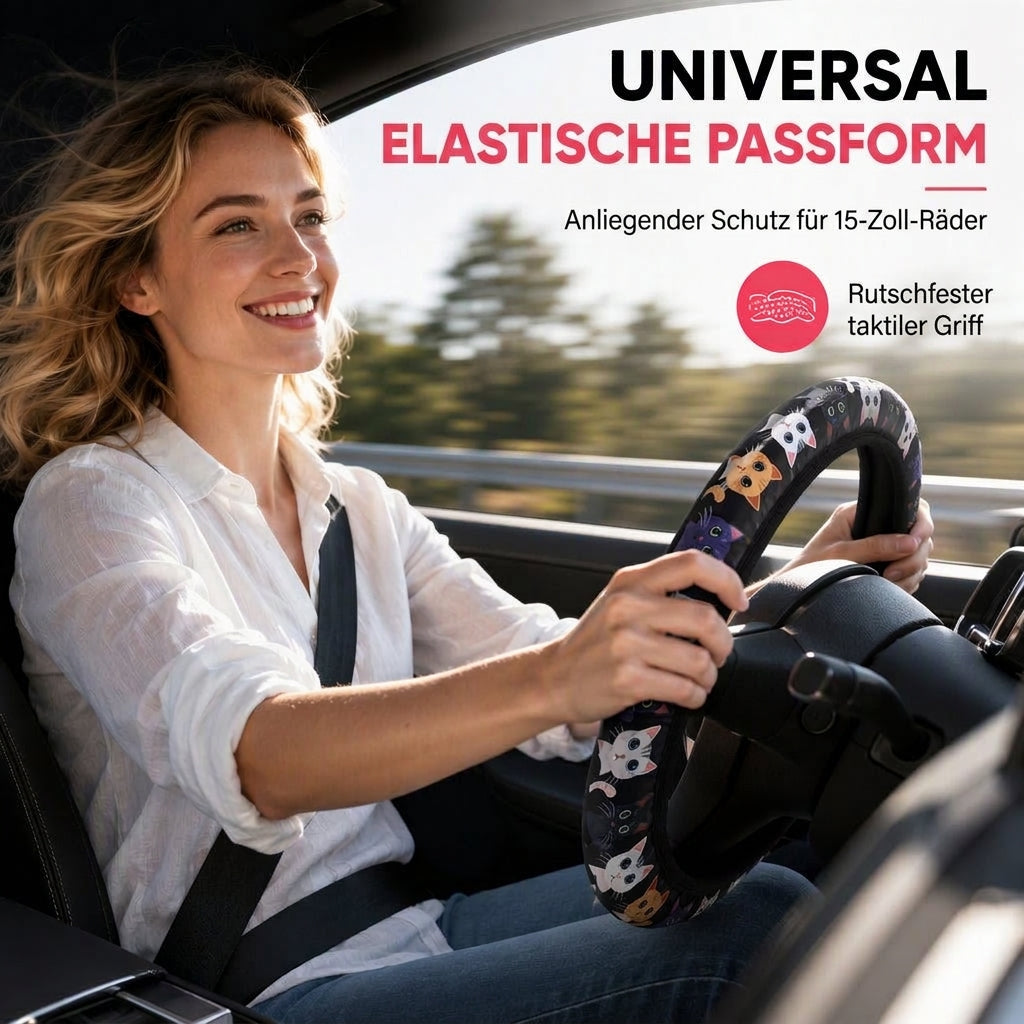 🚗 Universelle 38 cm ringlose Seiden-Lenkradabdeckung – bedruckt, atmungsaktiv, Ganzjahres-Schutz fürs Autolenkrad