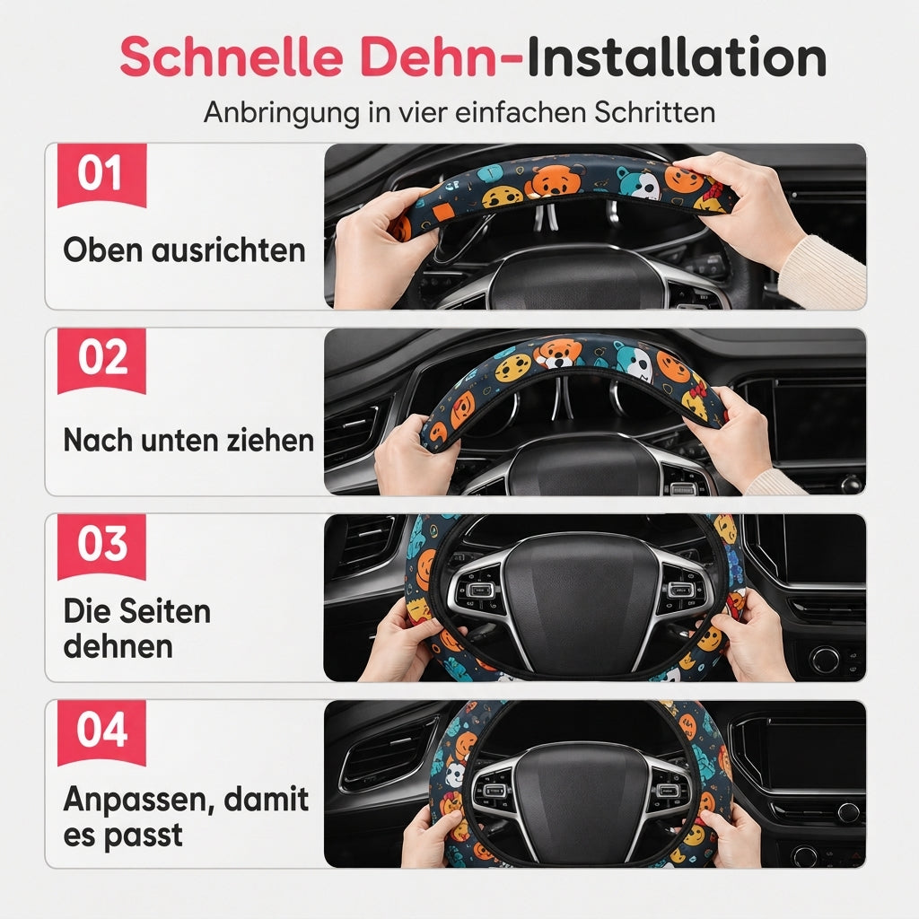 🚗 Universelle 38 cm ringlose Seiden-Lenkradabdeckung – bedruckt, atmungsaktiv, Ganzjahres-Schutz fürs Autolenkrad