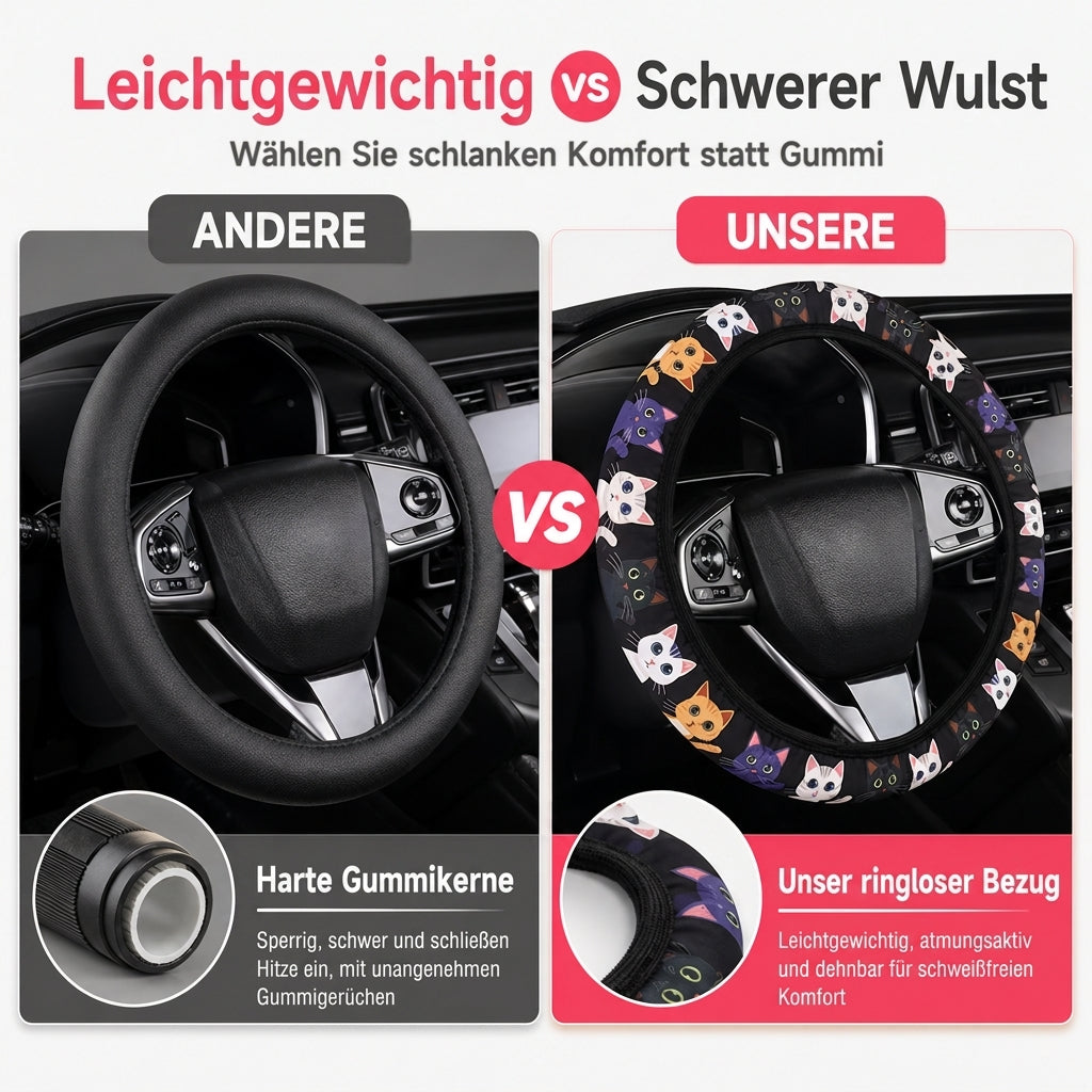 🚗 Universelle 38 cm ringlose Seiden-Lenkradabdeckung – bedruckt, atmungsaktiv, Ganzjahres-Schutz fürs Autolenkrad