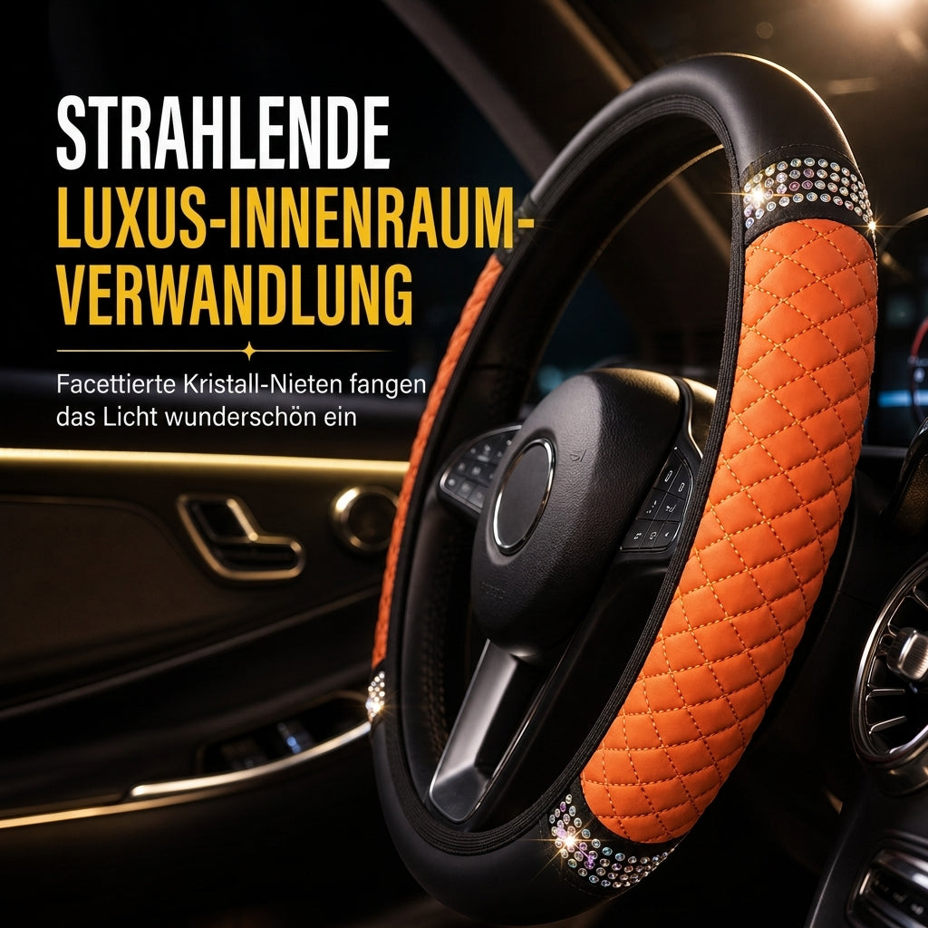 📢📢50% RABATT !!⏰Strass-Lenkradabdeckung – gestepptes PU-Leder und funkelnde Details für einen glamorösen Autoinnenraum