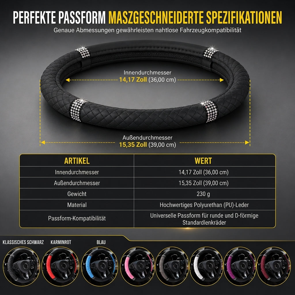 📢📢50% RABATT !!⏰Strass-Lenkradabdeckung – gestepptes PU-Leder und funkelnde Details für einen glamorösen Autoinnenraum