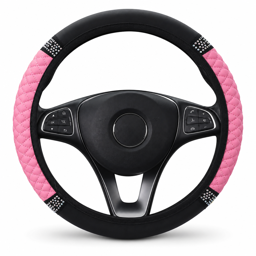 📢📢50% RABATT !!⏰Strass-Lenkradabdeckung – gestepptes PU-Leder und funkelnde Details für einen glamorösen Autoinnenraum