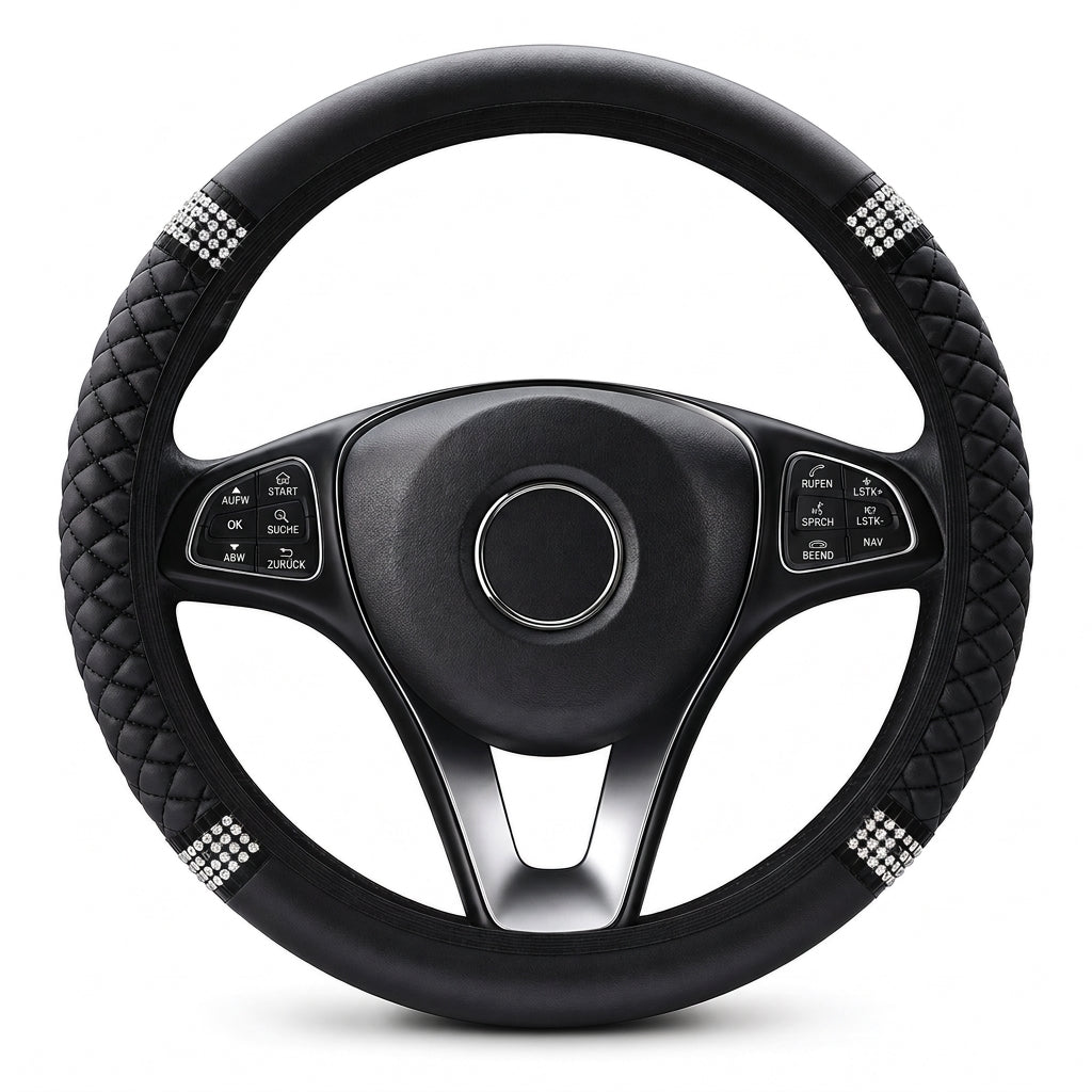 📢📢50% RABATT !!⏰Strass-Lenkradabdeckung – gestepptes PU-Leder und funkelnde Details für einen glamorösen Autoinnenraum