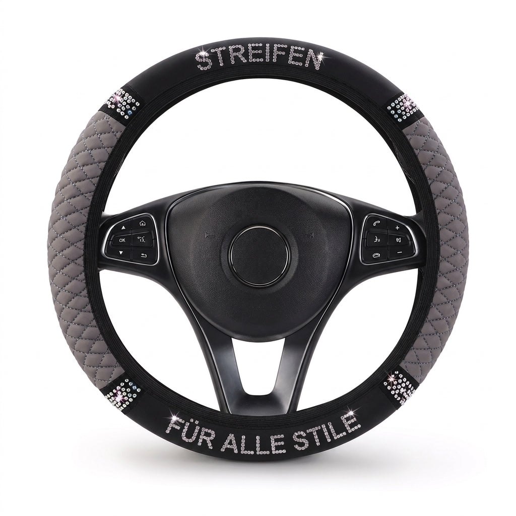 📢📢50% RABATT !!⏰Strass-Lenkradabdeckung – gestepptes PU-Leder und funkelnde Details für einen glamorösen Autoinnenraum