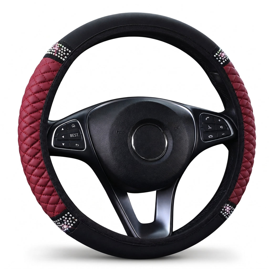 📢📢50% RABATT !!⏰Strass-Lenkradabdeckung – gestepptes PU-Leder und funkelnde Details für einen glamorösen Autoinnenraum