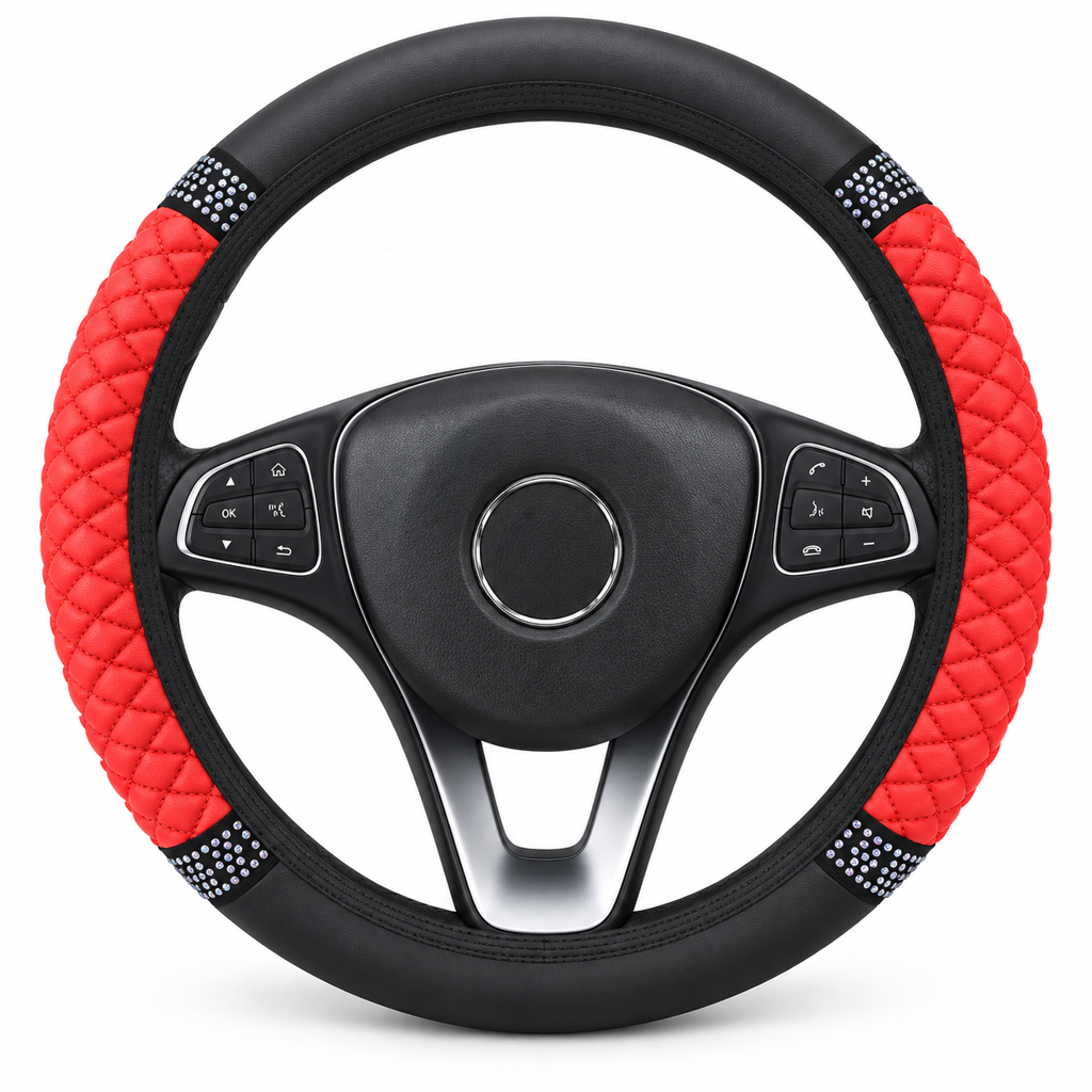 📢📢50% RABATT !!⏰Strass-Lenkradabdeckung – gestepptes PU-Leder und funkelnde Details für einen glamorösen Autoinnenraum