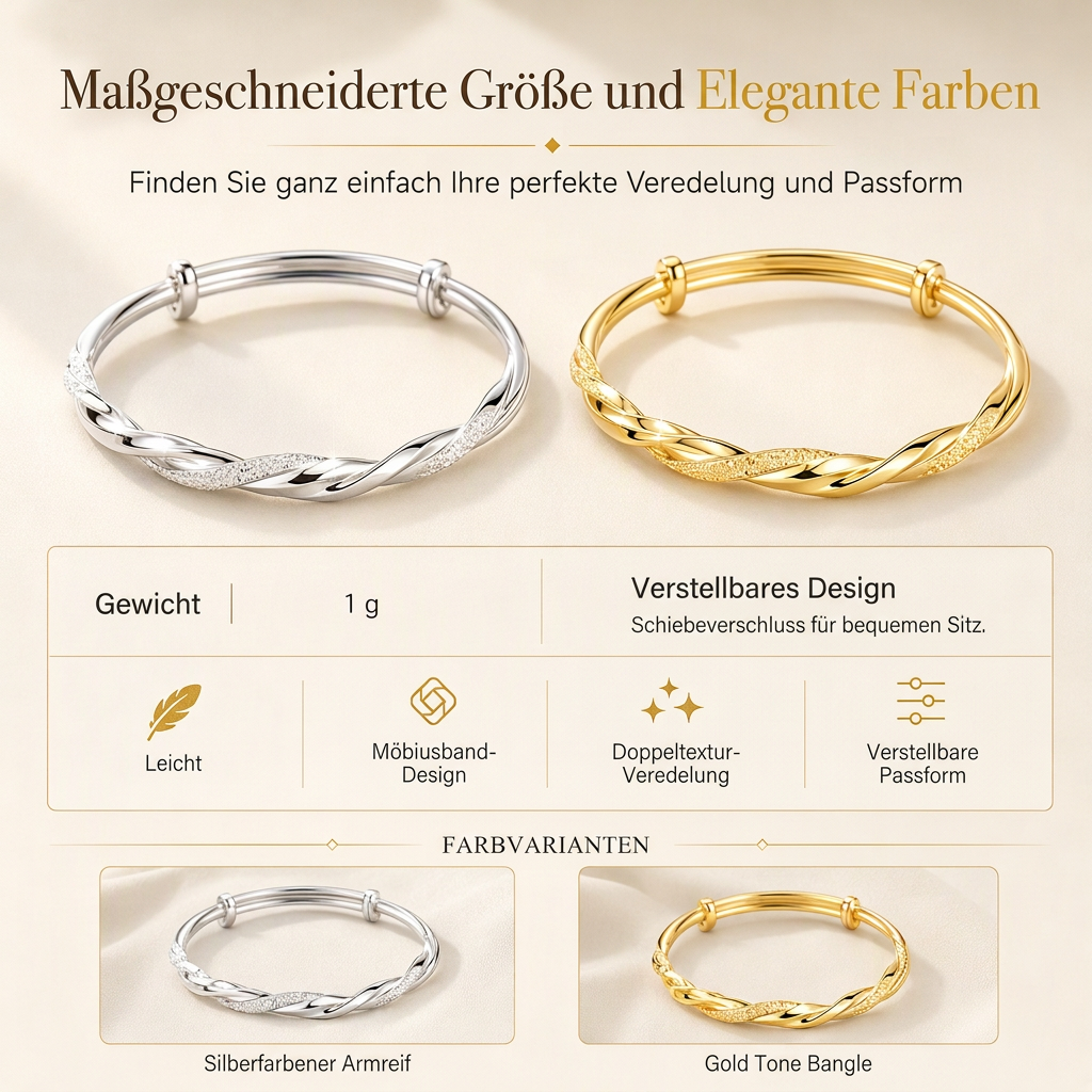 ♾️ 50% RABATT! ✨ Möbius-Armreif – Gleitverschluss & doppelt strukturierter Glanz ✨