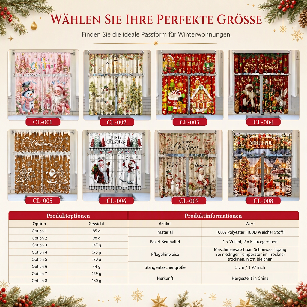 ⏳Nur für kurze Zeit – 50% RABATT⏰Weihnachts Küchenvorhänge Set