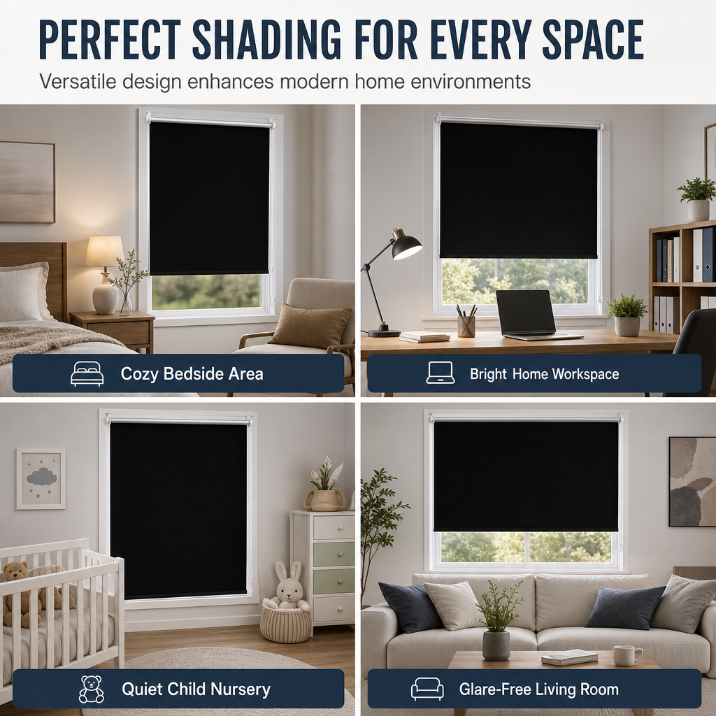 🔥 50 % RABATT!! 📢🌑 100% Verdunkelungsrollo – UV-Schutz, nahtlose Kanten & Klemmfix ohne Bohren, 130 cm Schwarz