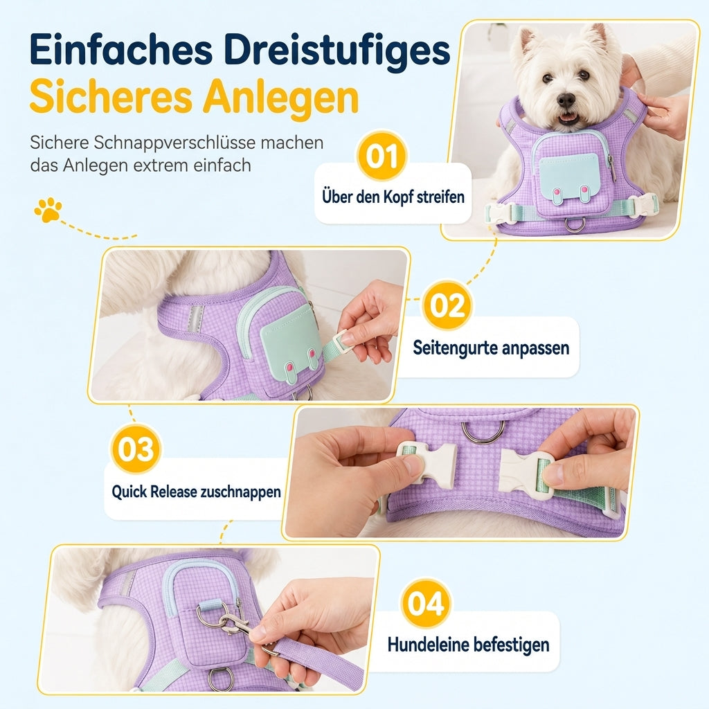 ⏳Zeitlich begrenztes Angebot⏳ 🐶 Geschirr mit Leine & Mini-Rucksack für kleine Hunde & Katzen – für Pudel, Bichon & Spitz, bequem & sicher