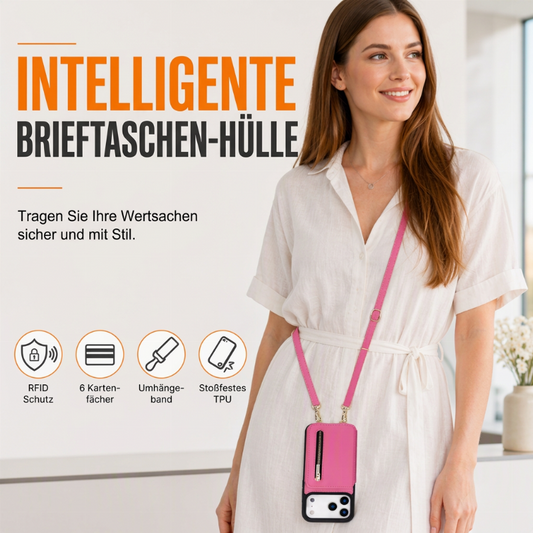 ⏳Zeitlich begrenztes Angebot⏳ Faltbare Wallet-Handyhülle mit Crossbody-Tragegurt – PU-Kunstleder, Kartenfächer und Standfunktion