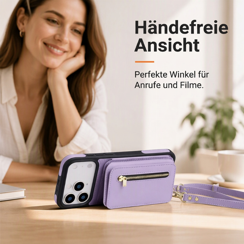 ⏳Zeitlich begrenztes Angebot⏳ Faltbare Wallet-Handyhülle mit Crossbody-Tragegurt – PU-Kunstleder, Kartenfächer und Standfunktion