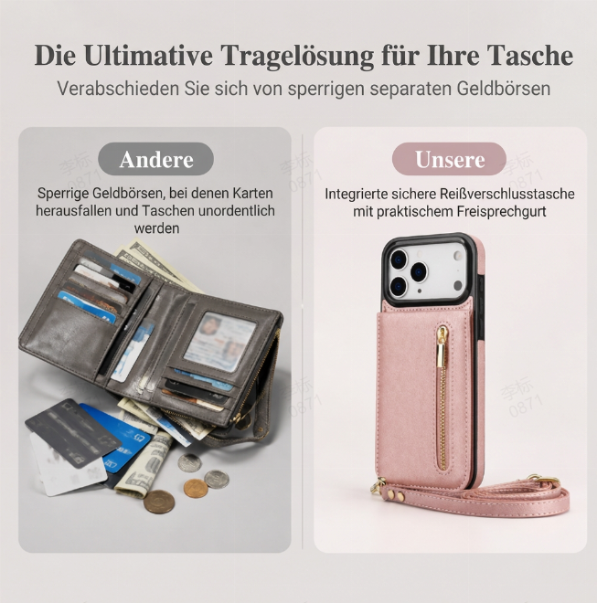 ⏳Zeitlich begrenztes Angebot⏳ Faltbare Wallet-Handyhülle mit Crossbody-Tragegurt – PU-Kunstleder, Kartenfächer und Standfunktion