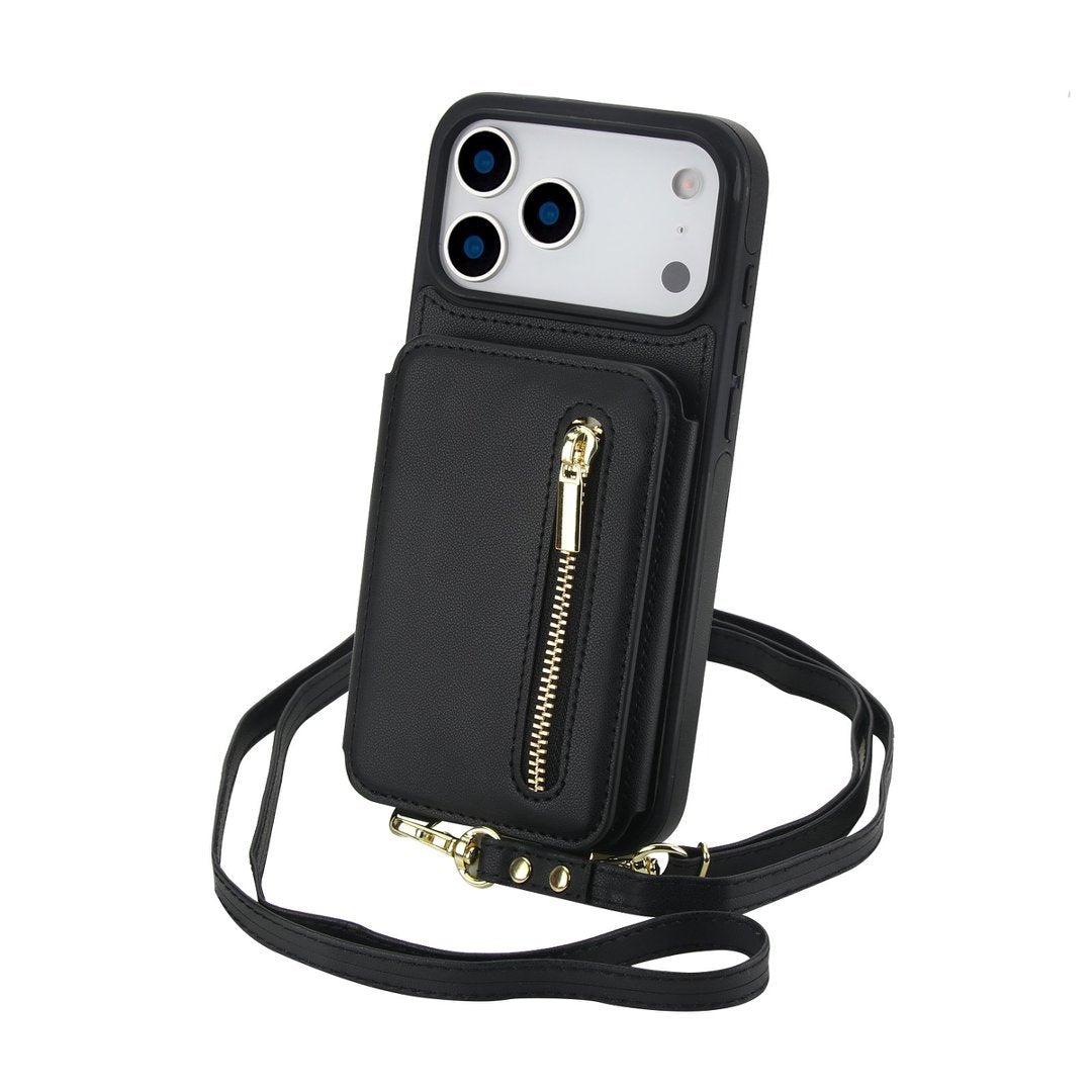 ⏳Zeitlich begrenztes Angebot⏳ Faltbare Wallet-Handyhülle mit Crossbody-Tragegurt – PU-Kunstleder, Kartenfächer und Standfunktion