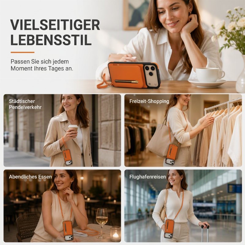 ⏳Zeitlich begrenztes Angebot⏳ Faltbare Wallet-Handyhülle mit Crossbody-Tragegurt – PU-Kunstleder, Kartenfächer und Standfunktion