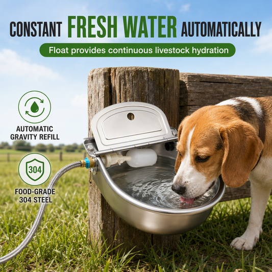 ⏳ Kun for en kort tid – 50 % RABATT ⏰Automatische Tränkeschale aus 304-Edelstahl mit Schwimmer und Ablaufloch für Rinder, Pferde, Schafe und Hunde