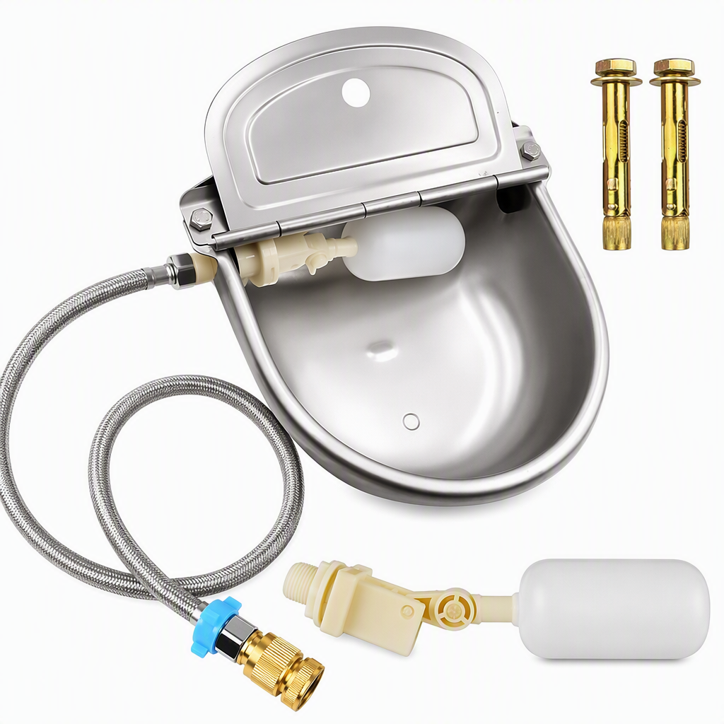 ⏳ Kun for en kort tid – 50 % RABATT ⏰Automatische Tränkeschale aus 304-Edelstahl mit Schwimmer und Ablaufloch für Rinder, Pferde, Schafe und Hunde