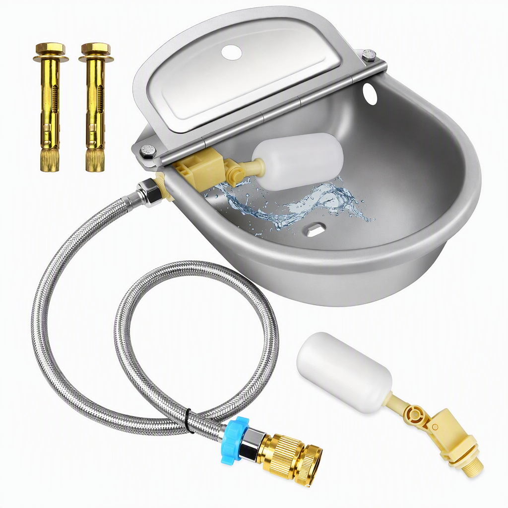 ⏳ Kun for en kort tid – 50 % RABATT ⏰Automatische Tränkeschale aus 304-Edelstahl mit Schwimmer und Ablaufloch für Rinder, Pferde, Schafe und Hunde