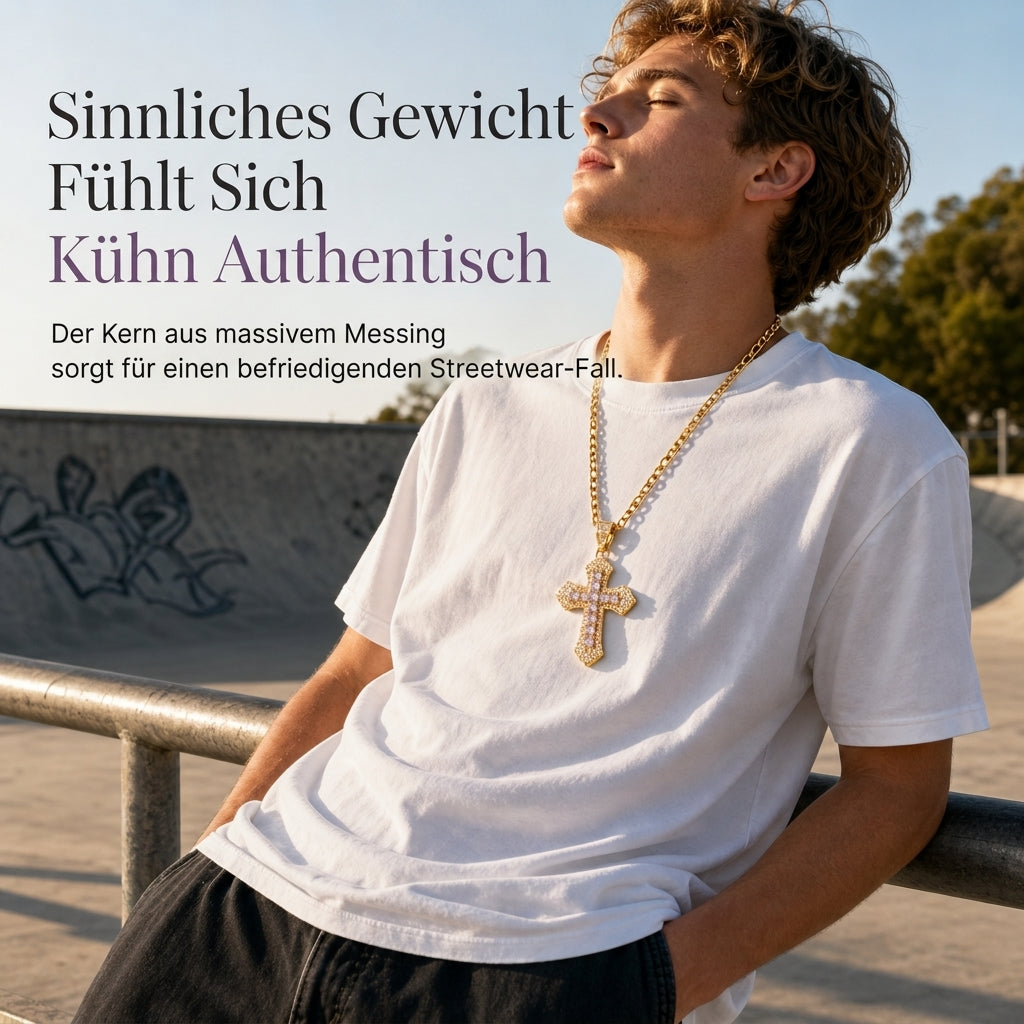 ✝️ Zweilagige Halskette mit Kreuz-Anhänger aus Kupfer – vollständig mit Zirkonia besetzt, elegant & funkelnd