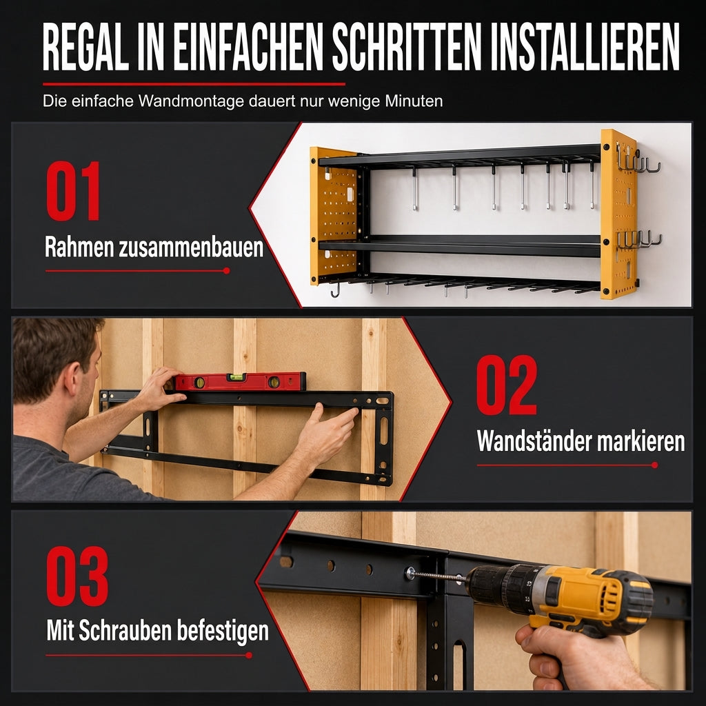 📢 Kostenloser Versand 🛠️ Wandmontiertes Stahl-Werkzeugregal – platzsparende Aufbewahrung für Bohrer und Werkzeuge