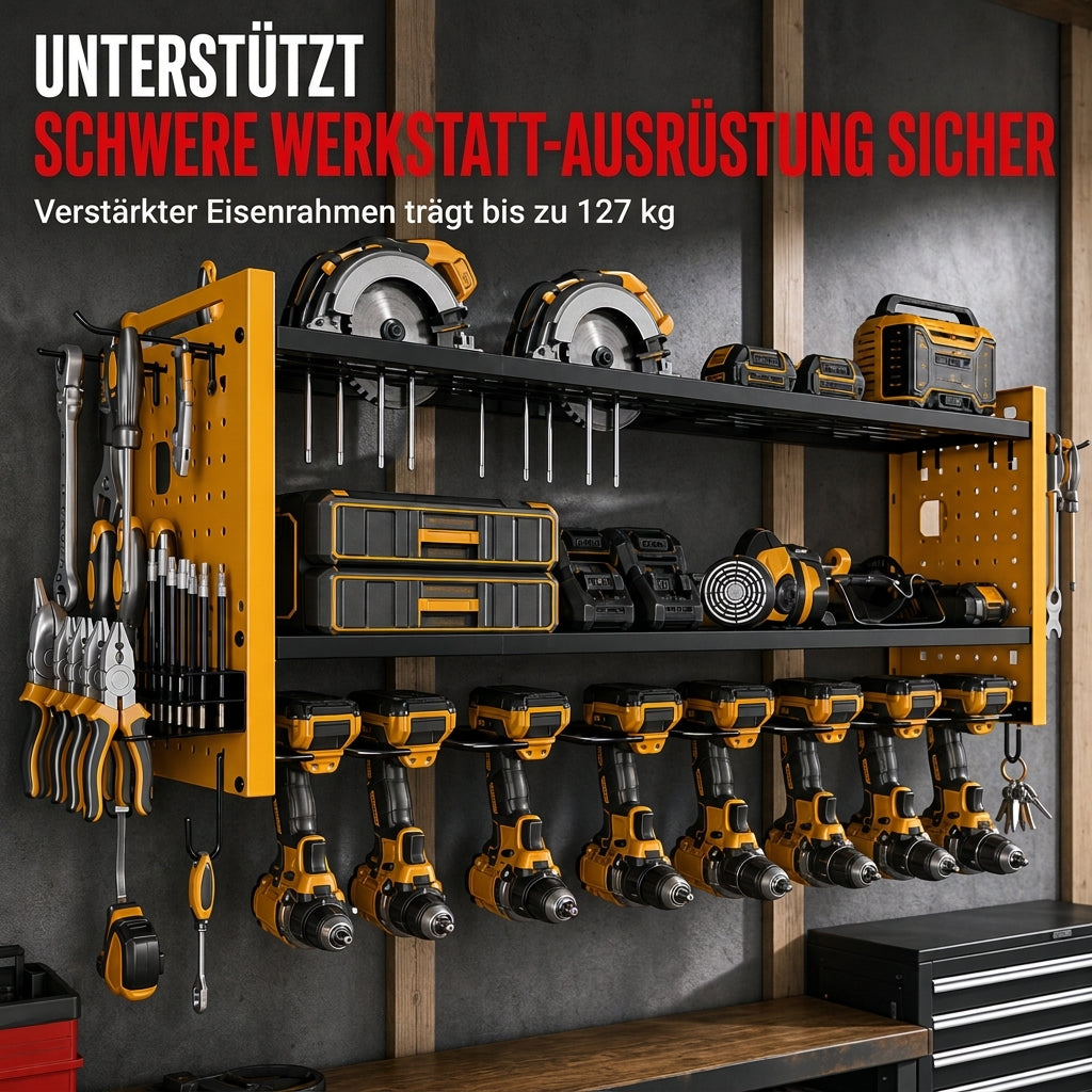 📢 Kostenloser Versand 🛠️ Wandmontiertes Stahl-Werkzeugregal – platzsparende Aufbewahrung für Bohrer und Werkzeuge