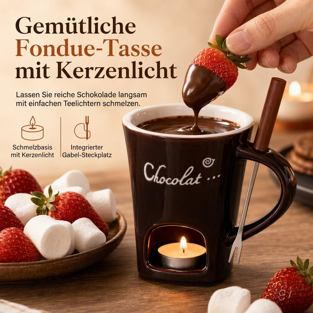 Keramik Schokoladen- und Käsefondue Schmelzbecher mit Gabel